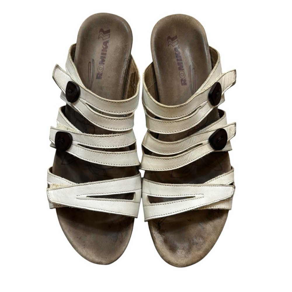 Ladies Romika Brand White Genuine Leather Slide Wedge Sandals Size 42